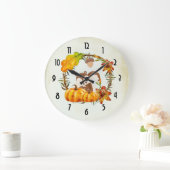 Squirrel and Pumpkins Rustic Wreath Große Wanduhr (Zuhause)