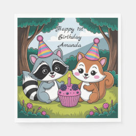 Squirrel and Raccoon cute Birthday Serviette