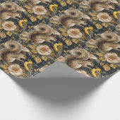 Squirrel and Yellow Canary with Flowers Pattern Geschenkpapier (Ecke)