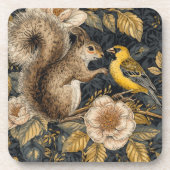 Squirrel and Yellow Canary with Flowers Pattern Getränkeuntersetzer (Vorderseite)