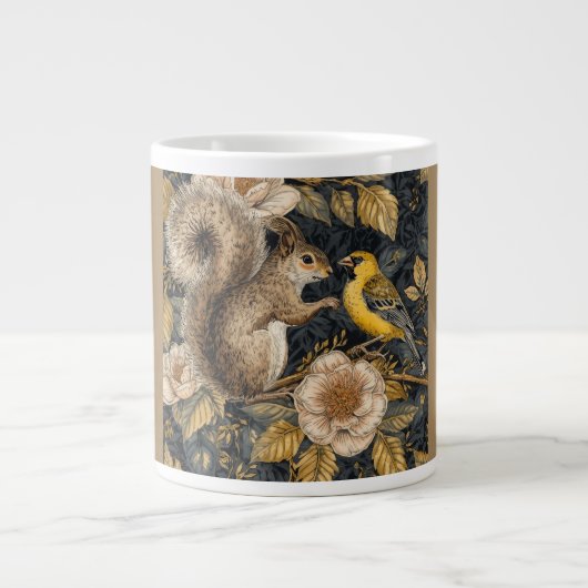 Squirrel and Yellow Canary with Flowers Pattern Jumbo-Tasse (Vorderseite)