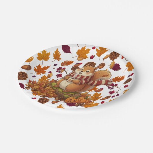 Squirrel Autumn and Pumpkin Pappteller (Schrägansicht)