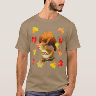 Squirrel autumn leaves sweet cute forest autumn co T-Shirt