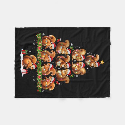 Squirrel Christmas Tree Lights Funny Xmas Family M Fleecedecke (Vorderseite (Horizontal))