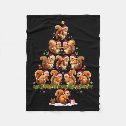 Squirrel Christmas Tree Lights Funny Xmas Family M Fleecedecke (Vorderseite)