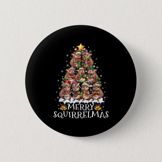 Squirrel Christmas Tree Lights Merry Squirrelmas S Button (Vorderseite)