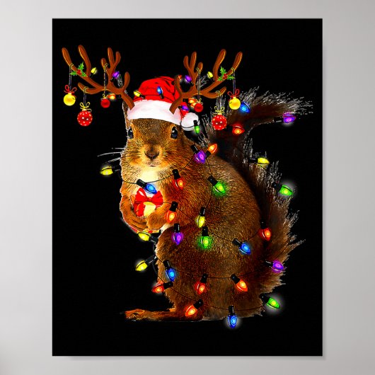 Squirrel Christmas Tree Lights Reindeer Santa Hat  Poster (Vorne)