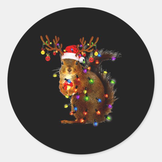 Squirrel Christmas Tree Lights Reindeer Santa Hat  Runder Aufkleber (Vorderseite)