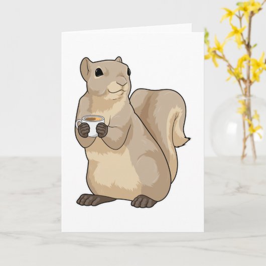 Squirrel Coffee Cup Karte (Gelbe Blume)