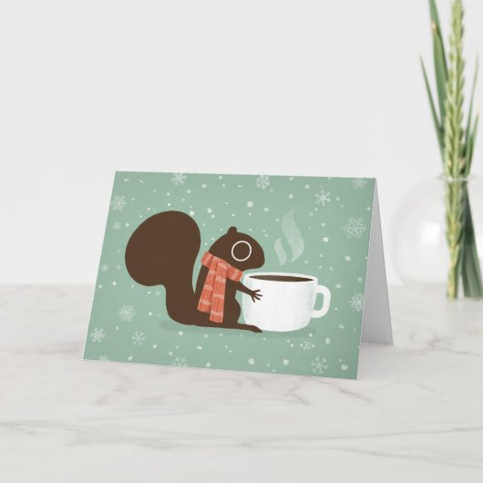 Squirrel Coffee Lover Woodland Winter Holiday Xmas Feiertagskarte (Vorderseite)