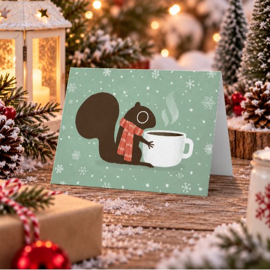 Squirrel Coffee Lover Woodland Winter Holiday Xmas Feiertagskarte