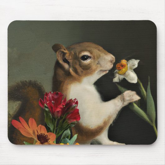 Squirrel Cute Smell the Flowers Nature Animal Art Mousepad (Vorne)