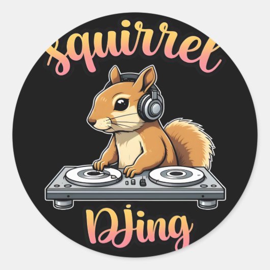 Squirrel DJ Party Vibes Funny Retro DJ Mug Runder Aufkleber (Vorderseite)