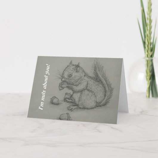Squirrel Eating Nuts pencil drawing greeting card Dankeskarte (Vorderseite)