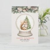 Squirrel Hot Choclate Snow Globe Feiertagskarte (Stehend Vorderseite)
