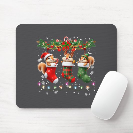 Squirrel In Christmas Socks Lights Squirrel Xmas Mousepad (Mit Mouse)