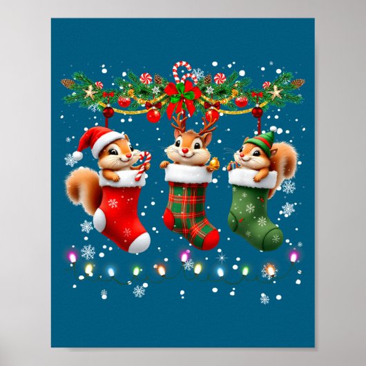 Squirrel In Christmas Socks Lights Squirrel Xmas  Poster (Vorne)