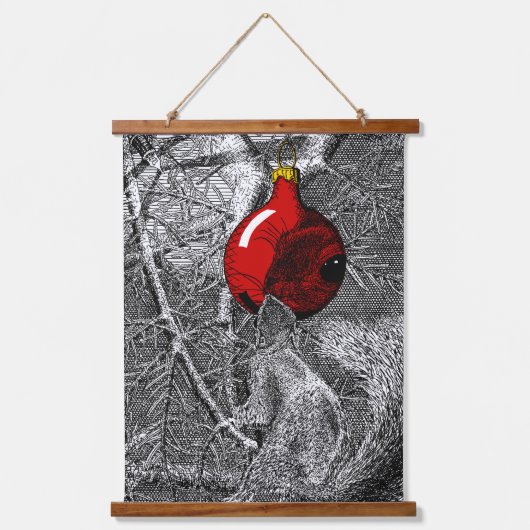 Squirrel in Christmas Tree Wandteppich Mit Holzrahmen (Vorderseite)