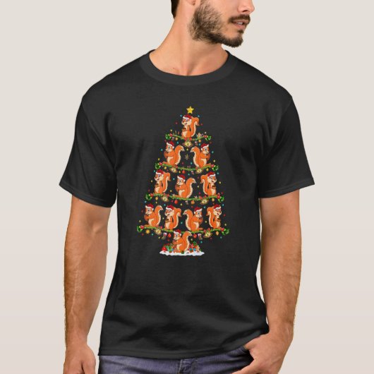 Squirrel Lights Xmas Santa Squirrel Christmas Tre T-Shirt (Vorderseite)