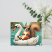 Squirrel on Floating Swan Funny Summer Vacation Postkarte (Stehend Vorderseite)