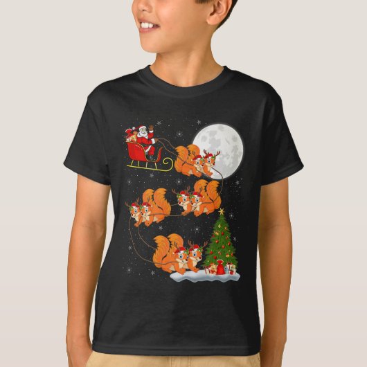 Squirrel Santa Sleigh Flying Funny Magical Christm T-Shirt (Vorderseite)