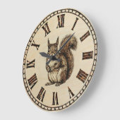 Squirrel Wall Clock _ Wood-Burned style  Große Wanduhr (Winkel)
