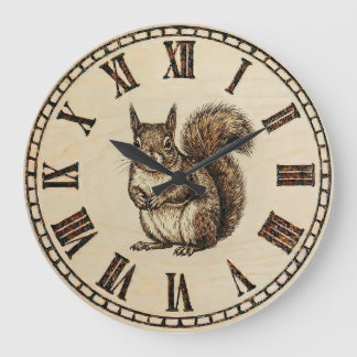 Squirrel Wall Clock _ Wood-Burned style  Große Wanduhr