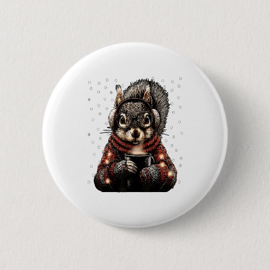 Squirrel With Gles Christmas Lights Funny Coffee W Button (Vorderseite)