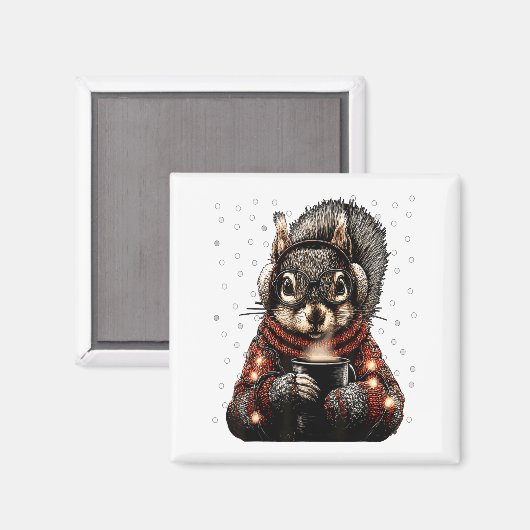 Squirrel With Gles Christmas Lights Funny Coffee W Magnet (Vorderseite/Rückseite)