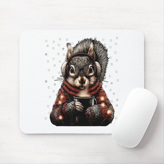 Squirrel With Gles Christmas Lights Funny Coffee W Mousepad (Mit Mouse)