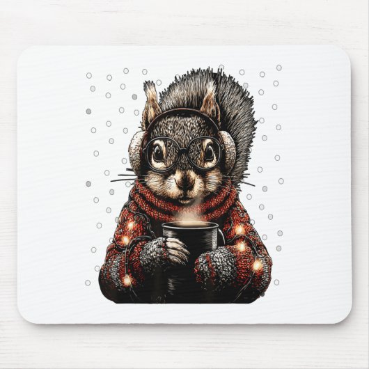Squirrel With Gles Christmas Lights Funny Coffee W Mousepad (Vorne)