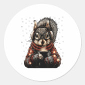 Squirrel With Gles Christmas Lights Funny Coffee W Runder Aufkleber (Vorderseite)