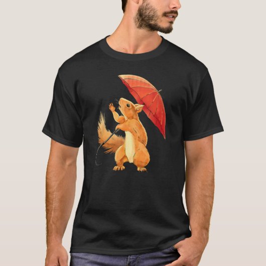 Squirrel with Umbrella in the Rain  Men Women Chil T-Shirt (Vorderseite)