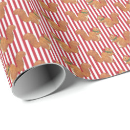 Squirrels and Holly Stripes Holiday  Geschenkpapier