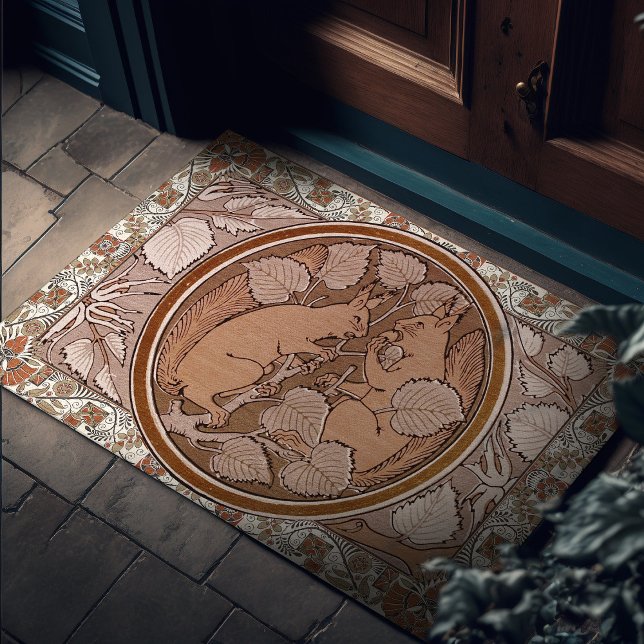 Squirrels Art Deco Burnt Sienna Walter Crane Fußmatte (Von Creator hochgeladen)