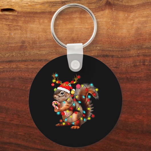 Squirrels Christmas Lights Funny Xmas Squirrel Lov Schlüsselanhänger (Vorderseite)