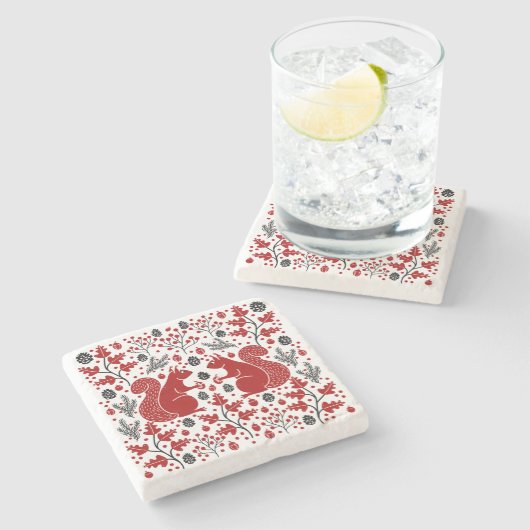 Squirrels in the Forest Art Steinuntersetzer (Seitenansicht)