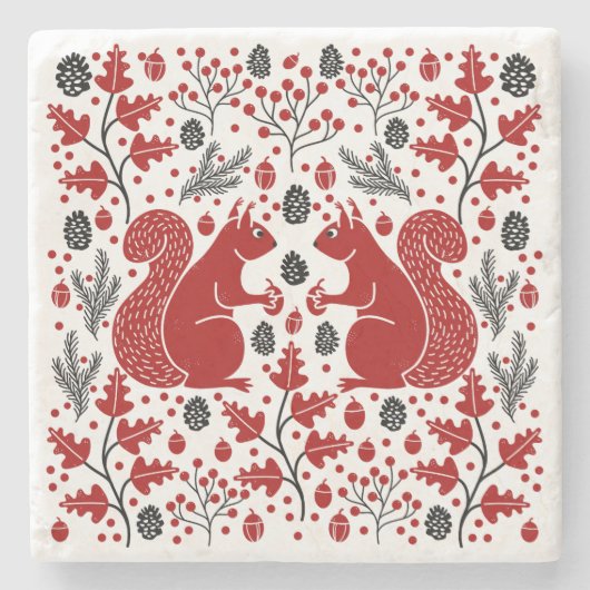 Squirrels in the Forest Art Steinuntersetzer (Vorderseite)
