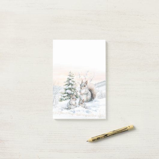 Squirrels in Winter Snow Post-It Notes Klebezettel (Auf Schreibtisch)