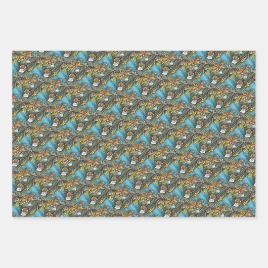 SQUIRRELS & OWL ERNTEDANK, HOMEMADE ACORN PIE GESCHENKPAPIER SET (Vorderseite)