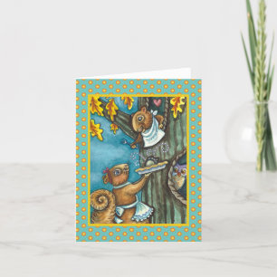 SQUIRRELS & OWL ERNTEDANK, HOMEMADE PIE Blank Karte
