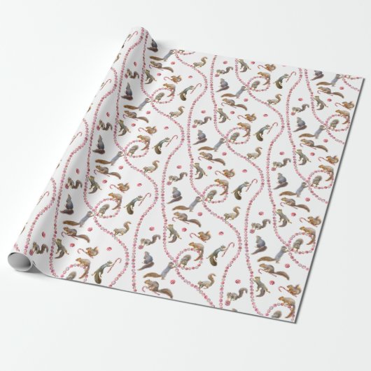 Squirrels Peppermint Wrapping Paper Geschenkpapier (Ungerollt)