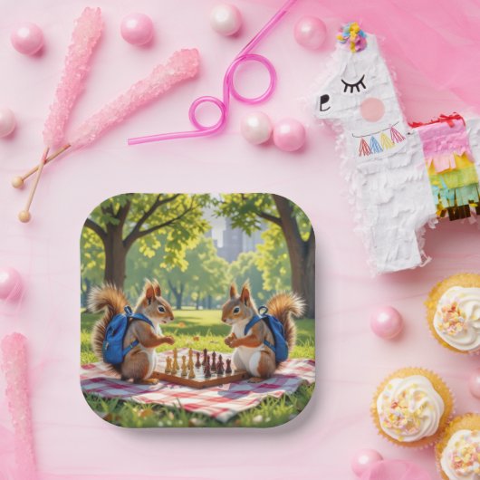 Squirrels Playing Chess In a City Park Pappteller (Party)