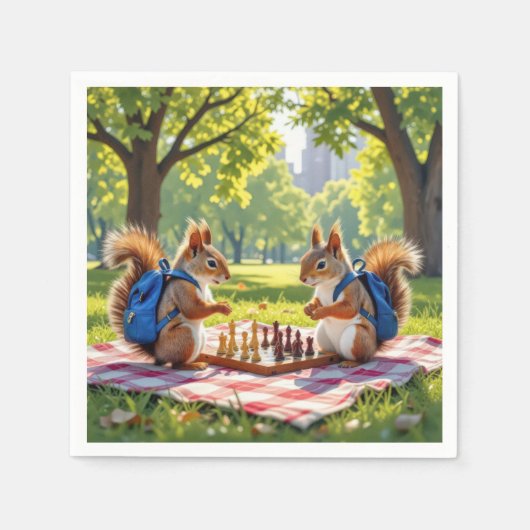 Squirrels Playing Chess In a City Park Serviette (Vorderseite)