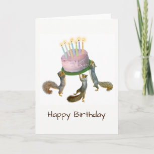Squirrels with Cake Birthday Card Karte