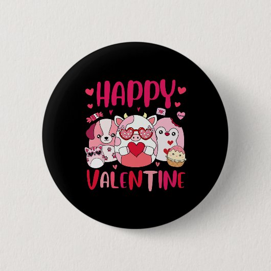 Squish Squad Happy Valentine Geschenke Cute Für Ki Button (Vorderseite)