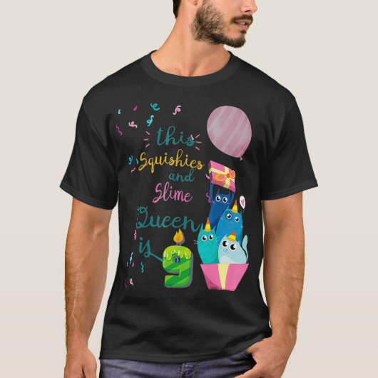 Squishies und Slime Queen 9. Geburtstag Shirt (Vorderseite)