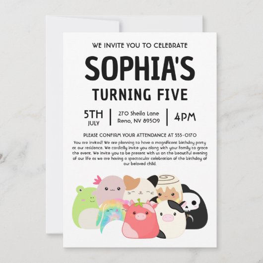 Squishmallow Birthday Party Einladung (Vorderseite)