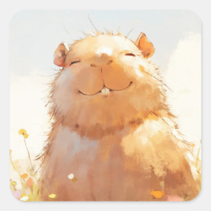 Squishy Relaxed Capybara Quadratischer Aufkleber