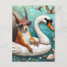 Squrriel in Swan Float Digital Art Postkarte